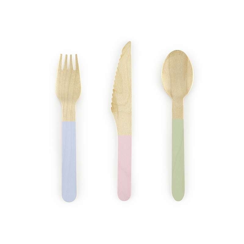 Set di posate in legno usa e getta strisce colorate di bellezza forchette in legno ecologiche cucchiai di legno coltelli in legno in scatola biodegradabile utensili da festa 