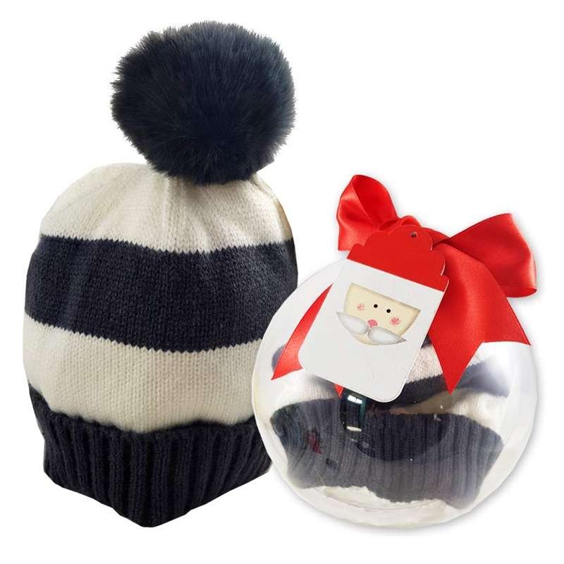 Pallina di Natale con cappellino neonato pon pon a strisce