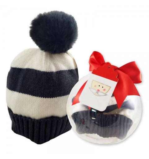 Pallina di Natale con cappellino neonato pon pon a strisce