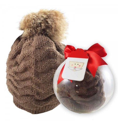 Pallina di Natale con cappellino neonato pon pon marrone