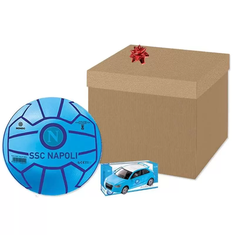 Supersantos Napoli e Audi A1 con scatola e coccarda - idea regalo piccoli tifosi biancazzurri