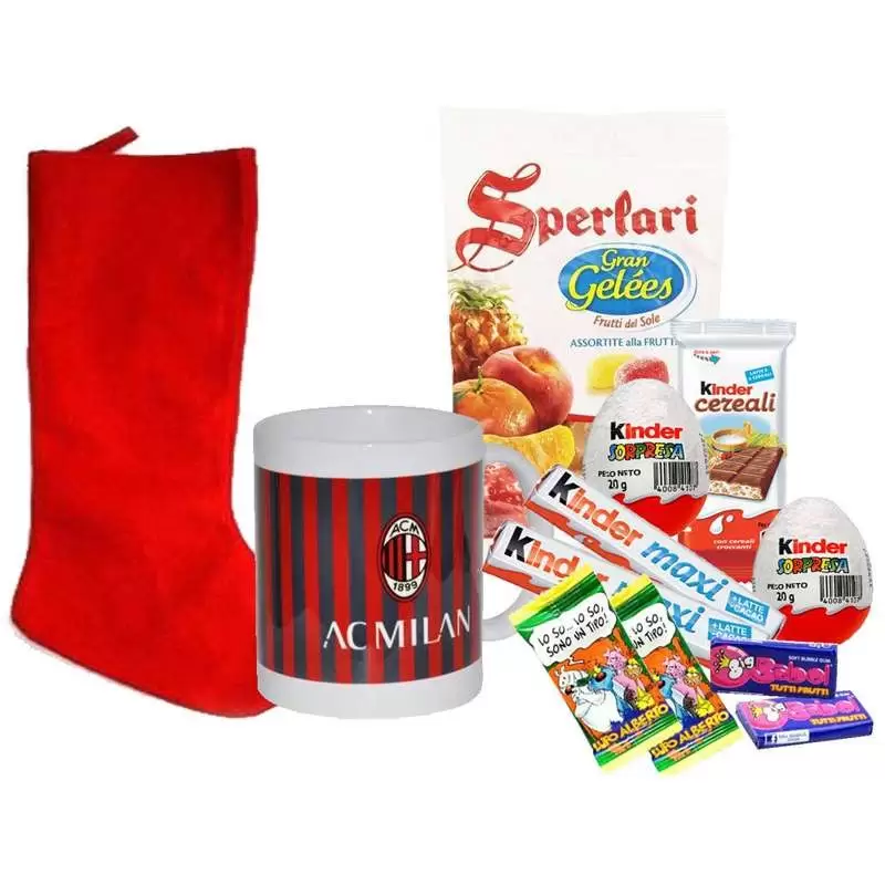 Calza della befana Milan - con tazza in ceramica e cioccolato Kinder