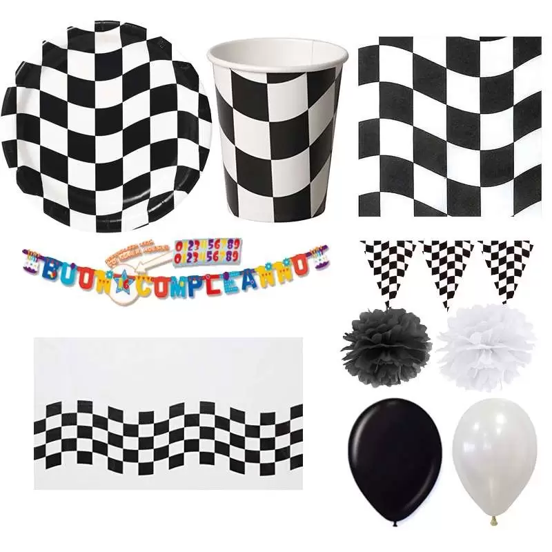 Kit n.57 formula 1 scacchi - accessori festa per 8