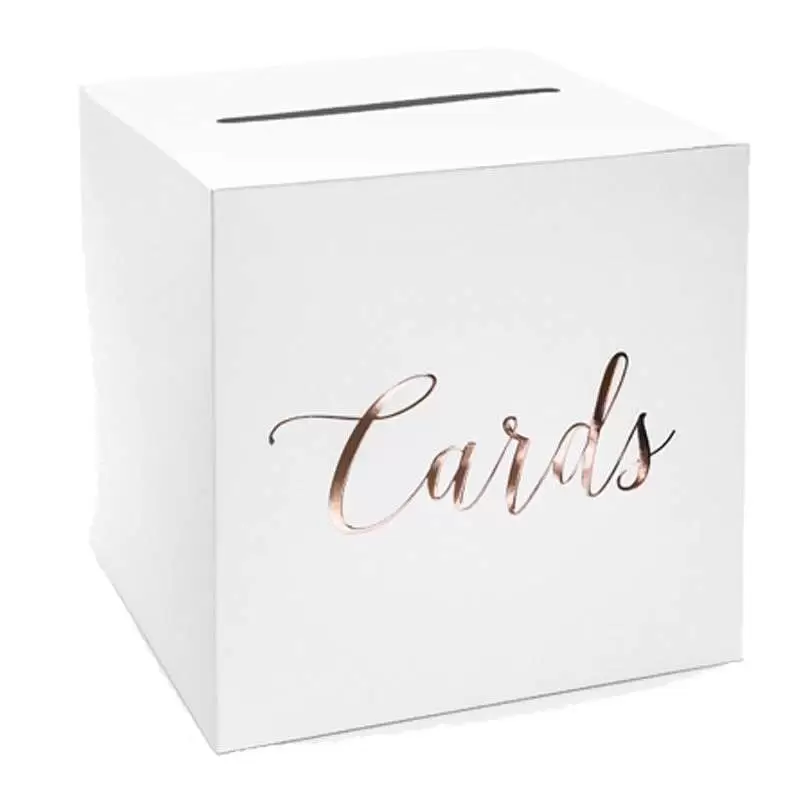 Wedding card box - bianca con scritta cards oro rosa