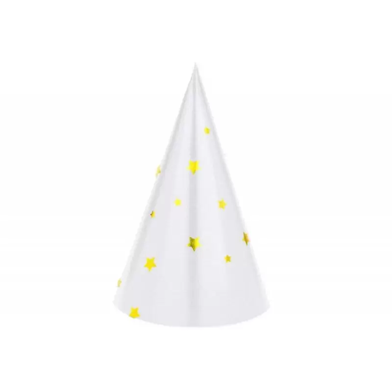 Cappellini cono blu e bianchi con stelle oro - 6 pz