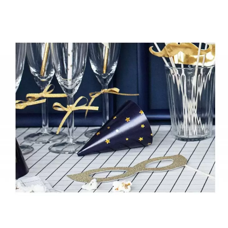 Cappellini cono blu e bianchi con stelle oro - 6 pz