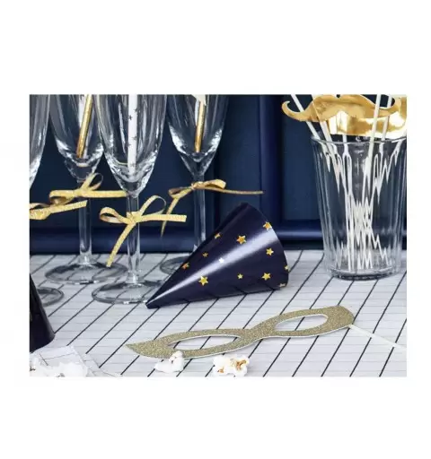 Cappellini cono blu e bianchi con stelle oro - 6 pz