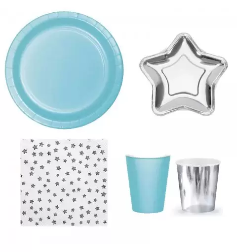 Kit n.2 twinkle twinkle little star - celeste e argento E ARGENTO