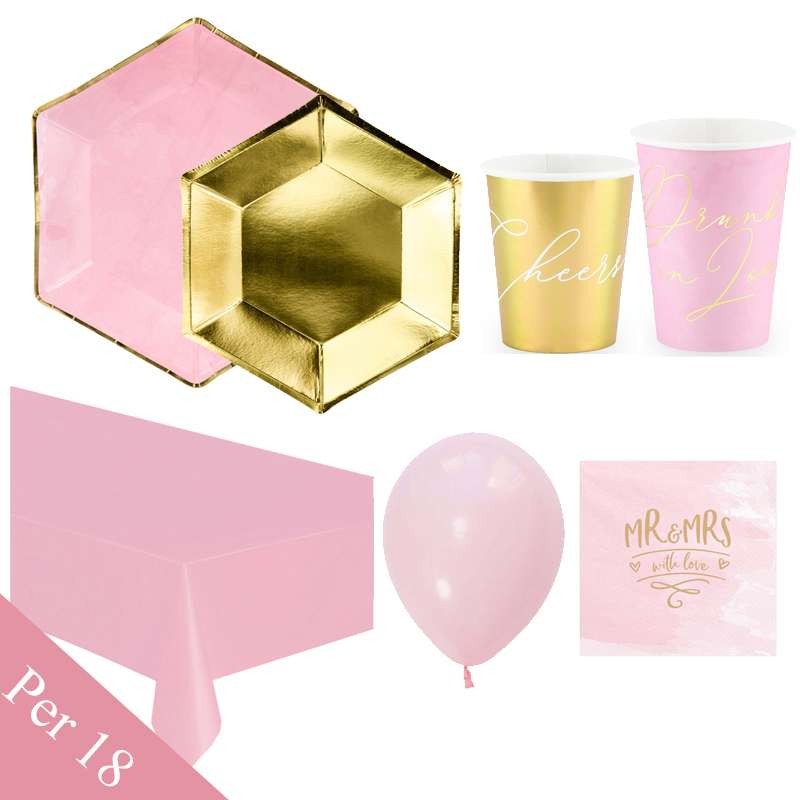 Kit n.8 Mr & Mrs with love - coordinato tavola rosa e oro