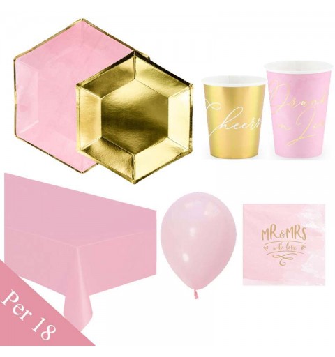 Kit n.8 Mr & Mrs with love - coordinato tavola rosa e oro