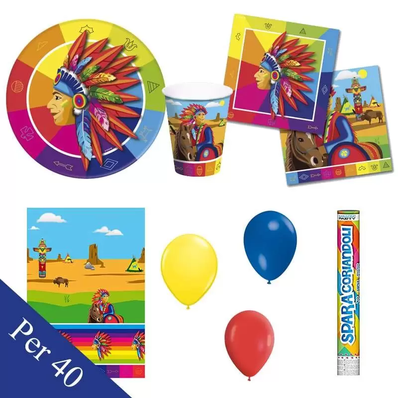 Kit n.30 Indiani d'America - coordinato tavola per festa