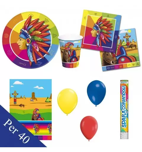 Kit n.30 Indiani d'America - coordinato tavola per festa