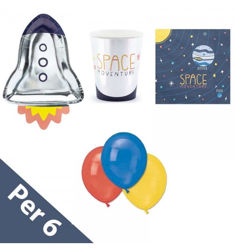 Kit n.22 space party - accessori festa spaziale per 6