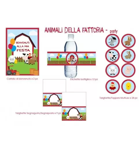 Festa di carta animali della fattoria - etichette e adesivi per la tavola