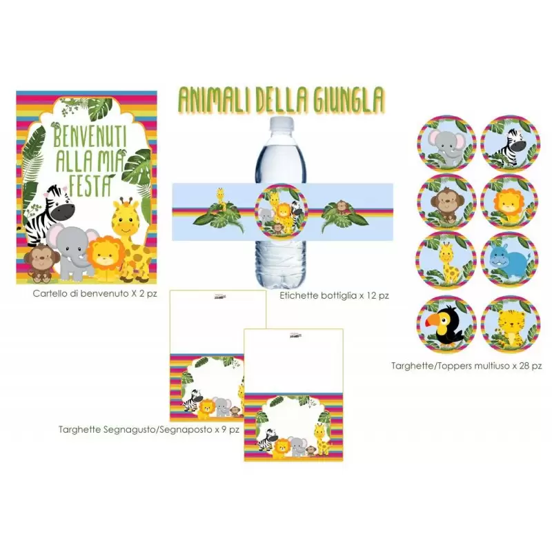 Festa di carta animali della giungla - topper etichette e adesivi