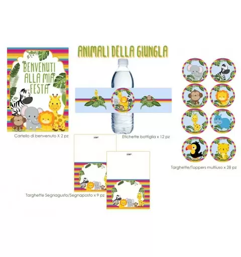 Festa di carta animali della giungla - topper etichette e adesivi