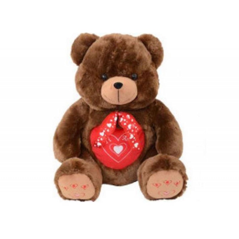 Orso marrone di peluche con cuore rosso sul petto - orsetto romantico