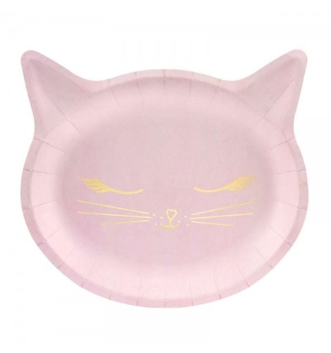 Piatti sagomati a forma di gatto rosa - 6 pz