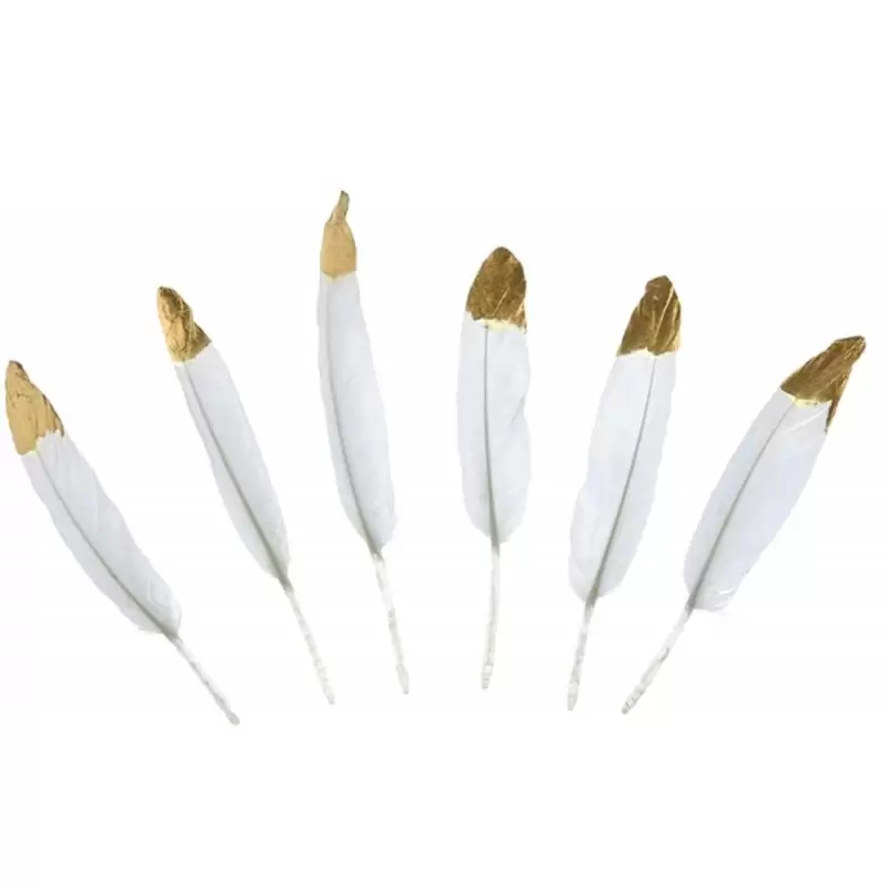Piume decorative bianche e oro - 18 pz