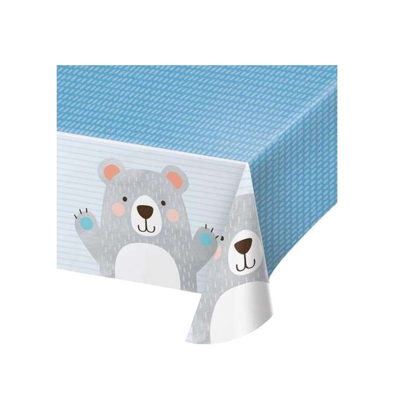 Tovaglia celeste con orso grigio