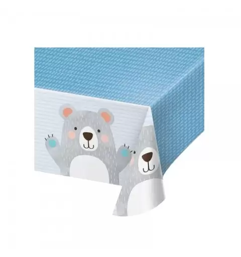 Tovaglia celeste con orso grigio