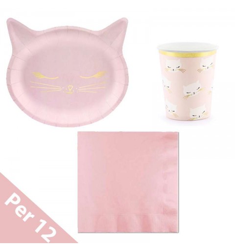 Kit n.2 gatto rosa - coordinato tavola pink cat