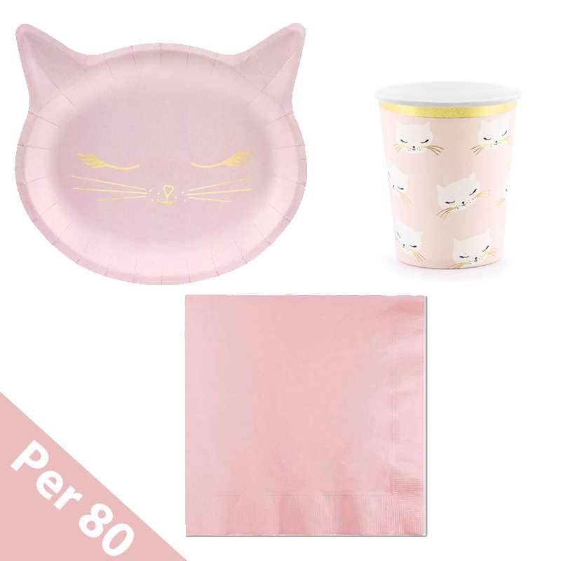 Kit n.29 gatto rosa - accessori festa a tema gattini