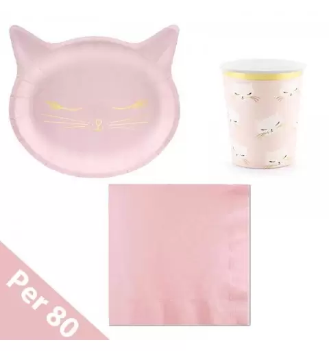 Kit n.29 gatto rosa - accessori festa a tema gattini