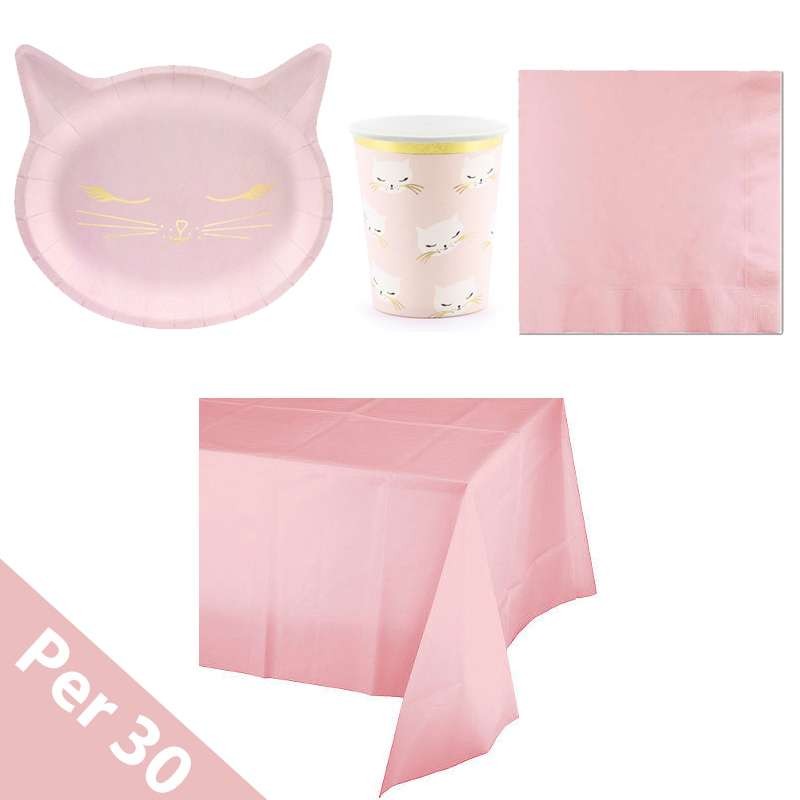 Kit n.3 gatto rosa - coordinato festa pink cat