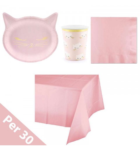 Kit n.3 gatto rosa - coordinato festa pink cat