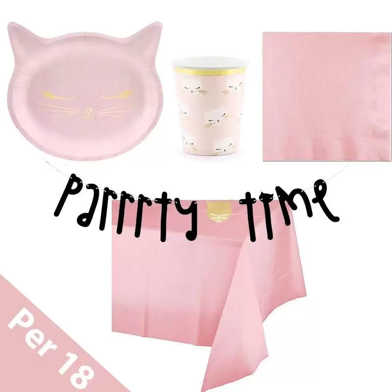 Kit n.13 gatto rosa - accessori tavola per festa gatti