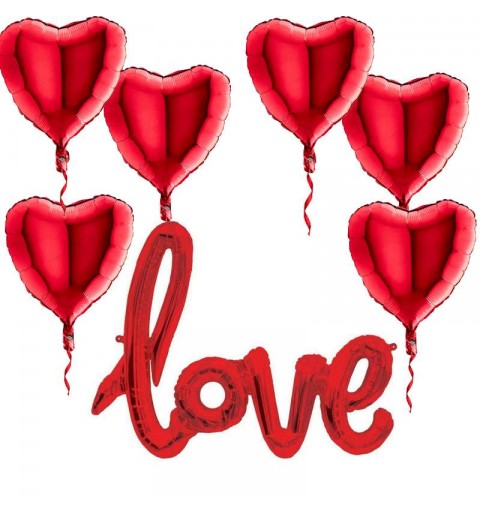 Scritta love con foil a cuore rossi - composizione per san Valentino