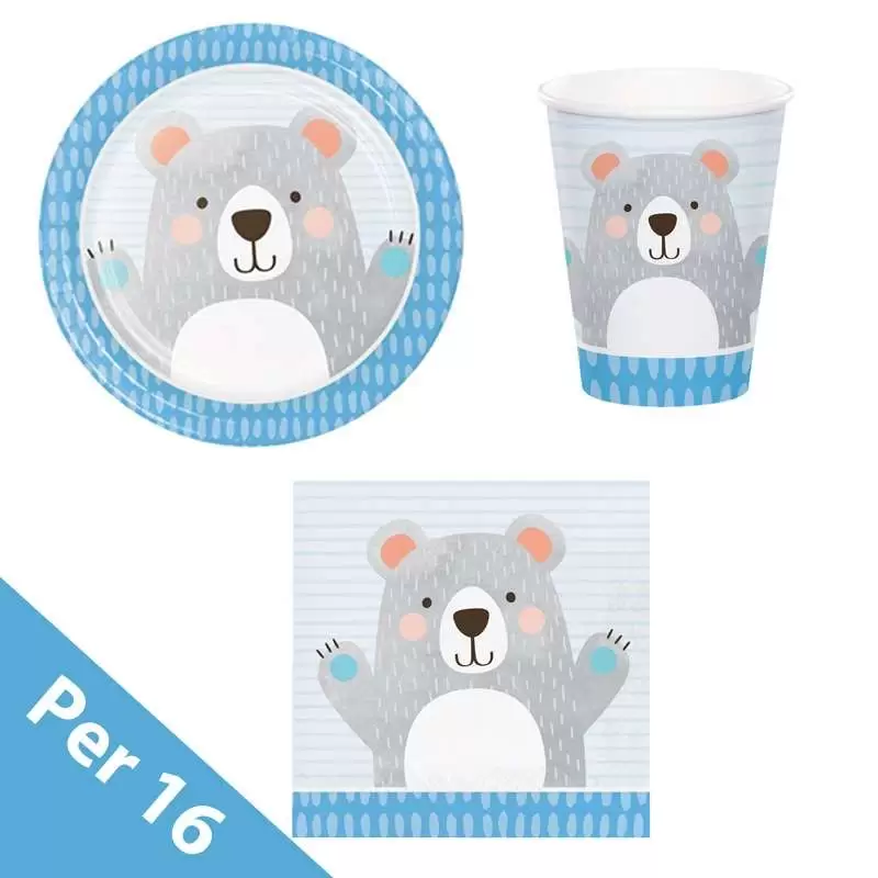 Kit n.2 piccolo orso celeste - set tavola per 16