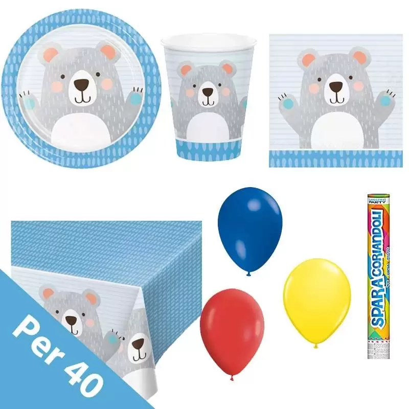 Kit n.30 piccolo orso celeste - addobbi per festa bear
