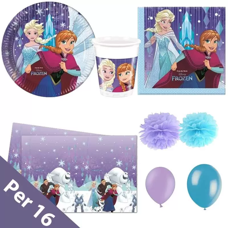 KIT 34 - FROZEN REGNO DI GHIACCIO + FORCHETTE E PALLONCINI LILLA E CELESTE