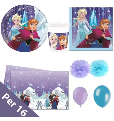 KIT 34 - FROZEN REGNO DI GHIACCIO + FORCHETTE E PALLONCINI LILLA E CELESTE