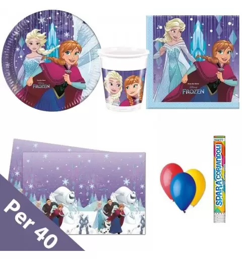 KIT 30 - FROZEN REGNO DI GHIACCIO + PALLONCINI E 2 TUBI SPARACORIANDOLI