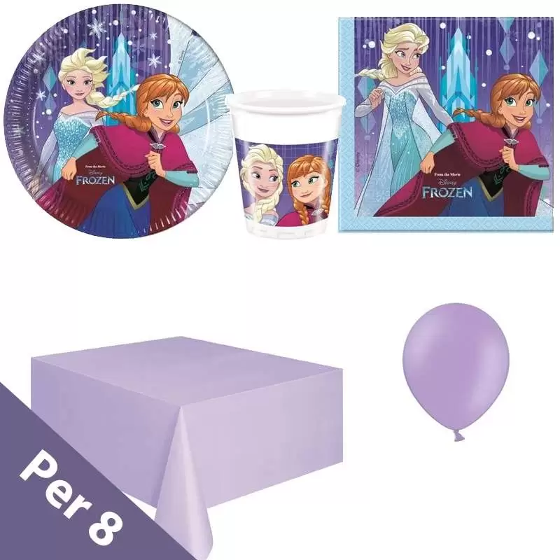 KIT 21 - 137 PZ. PRINCIPESSA FROZEN + TOVAGLIA E PALLONCINI 