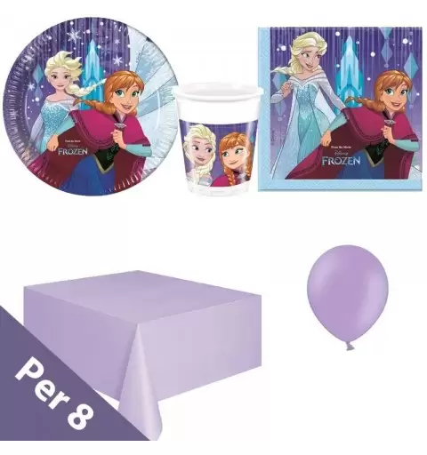 KIT 21 - 137 PZ. PRINCIPESSA FROZEN + TOVAGLIA E PALLONCINI 