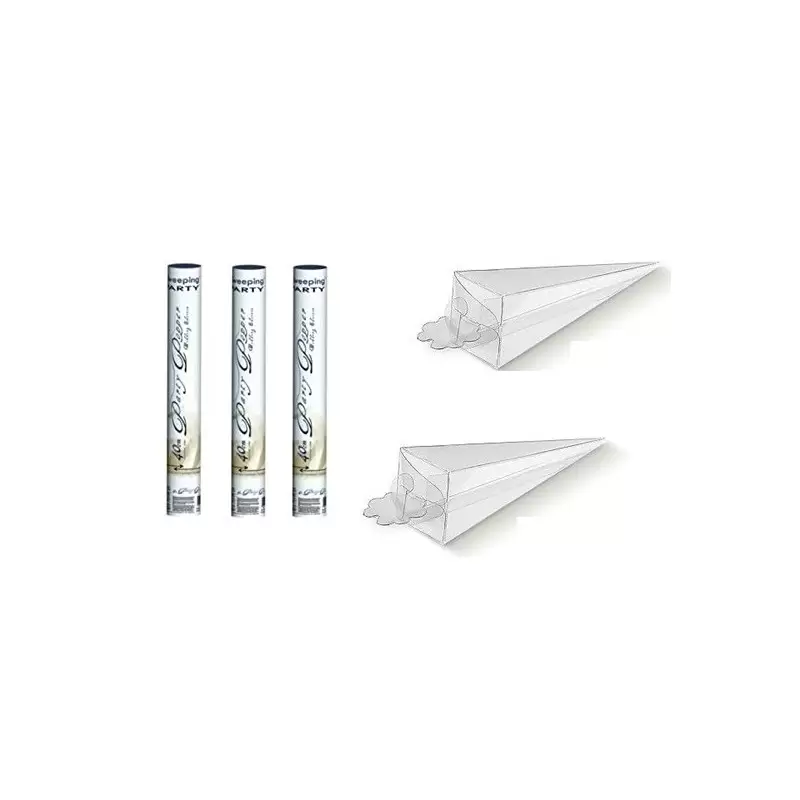 KIT WEDDING 3 TUBI SPARACORIANDOLI 40 CM + 20 CONI PORTARISO