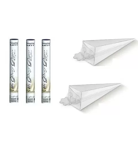 KIT WEDDING 3 TUBI SPARACORIANDOLI 40 CM + 20 CONI PORTARISO