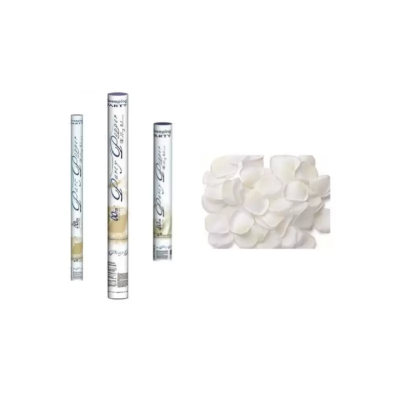 KIT WEDDING 3 TUBI SPARACORIANDOLI 40 60 80 CM + PETALI BIANCHI