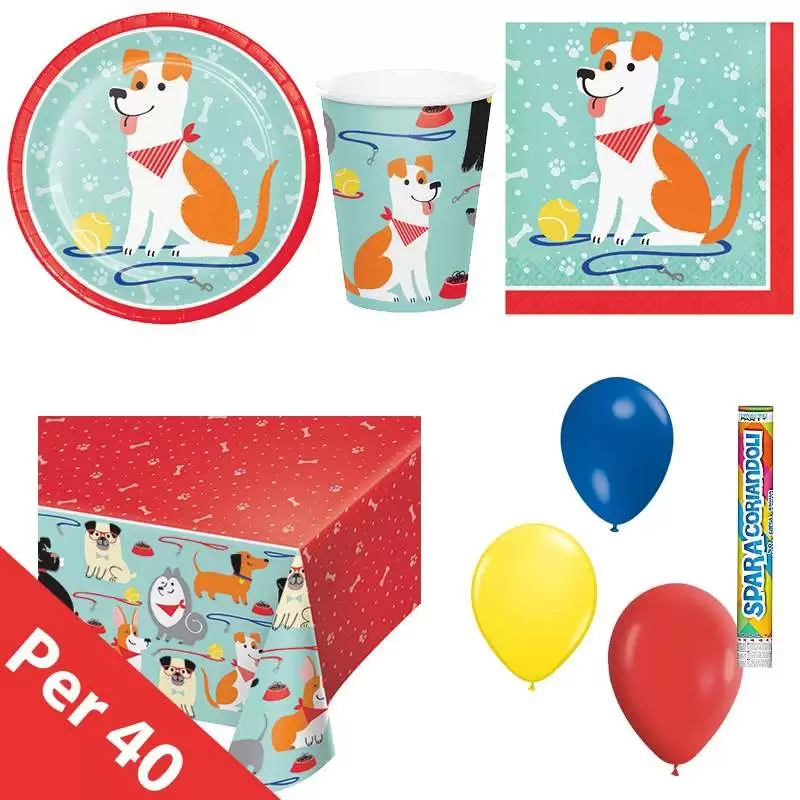 Kit n.30 coordinato cagnolini - set festa dog party new