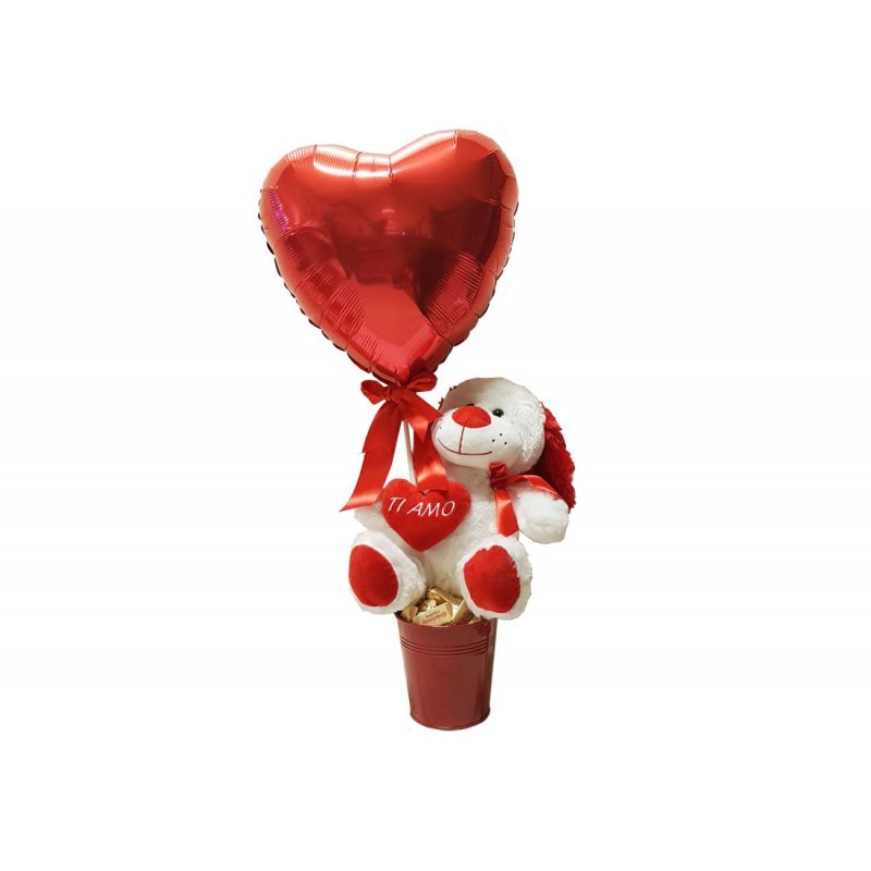 Peluche cane con foil cuore - San Valentino romantico