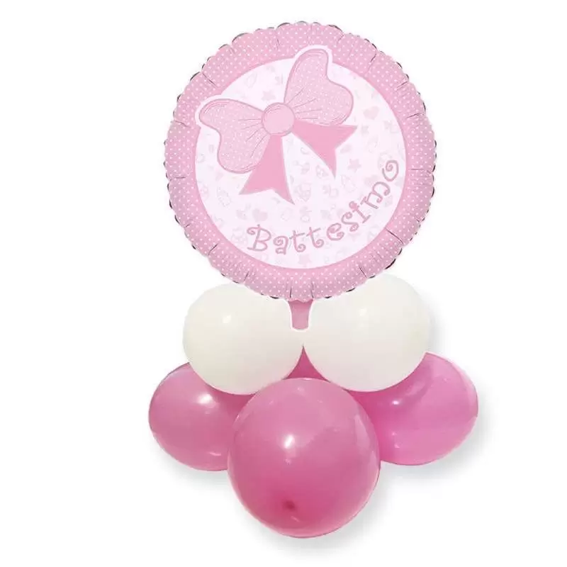 Centrotavola palloncini con foil battesimo rosa - composizione fai da te