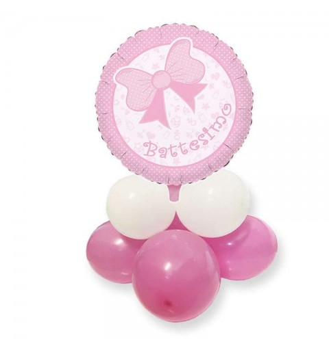 Centrotavola palloncini con foil battesimo rosa - composizione fai da te