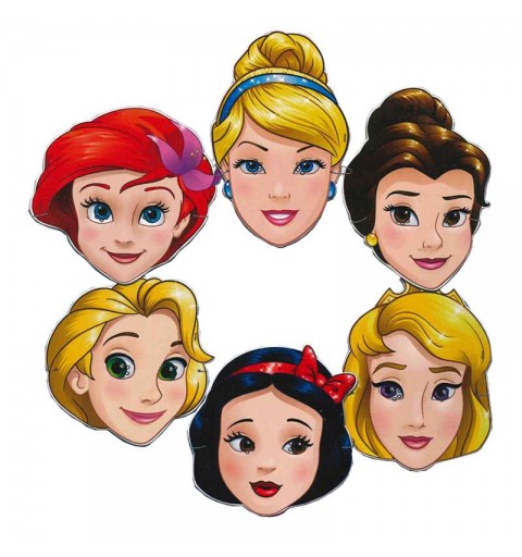 Maschere Principesse Disney cartoncino - 6 pz