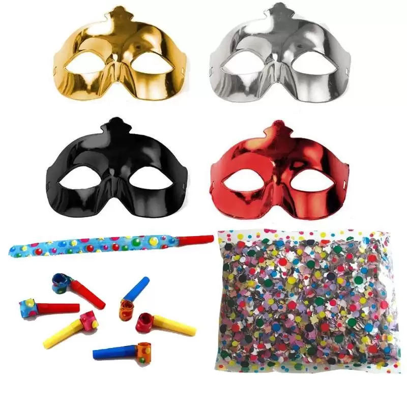 Mascherine coriandoli e trombette per carnevale