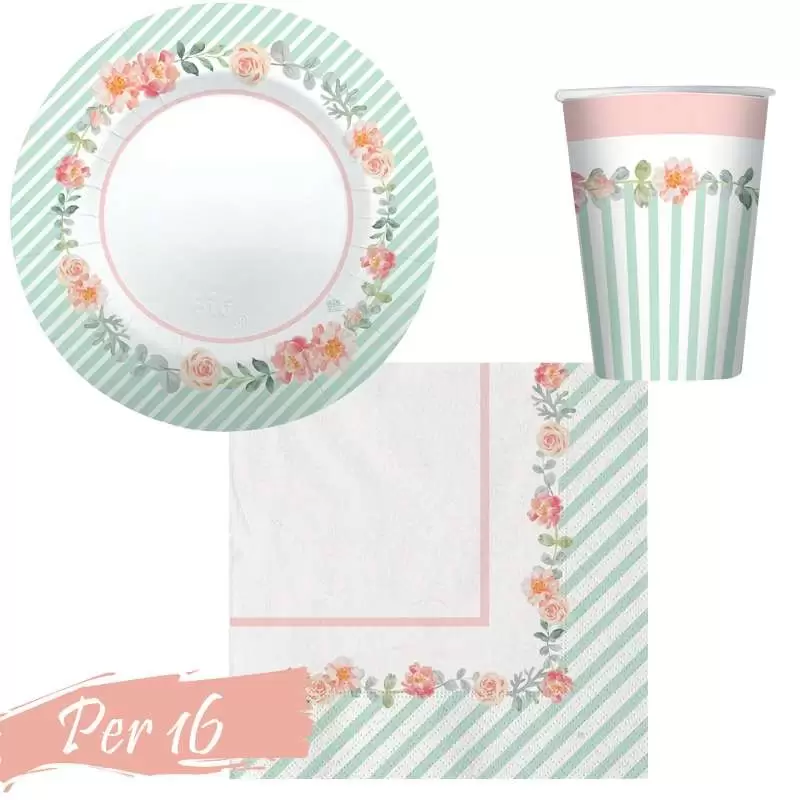 Kit n.2 shabby chic - coordinato festa per 16