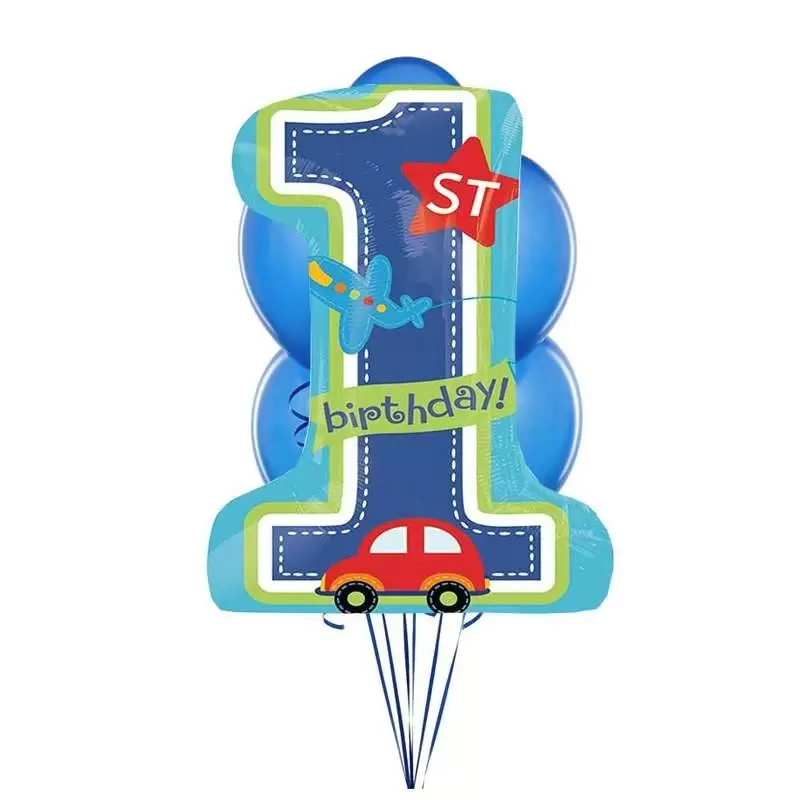 Composizione di palloncini con supershape 1 anno birthday boy